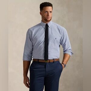 🆕 Polo Ralph Lauren Men’s Long Sleeve Performance Oxford Shirt. White/Blue, 2XL